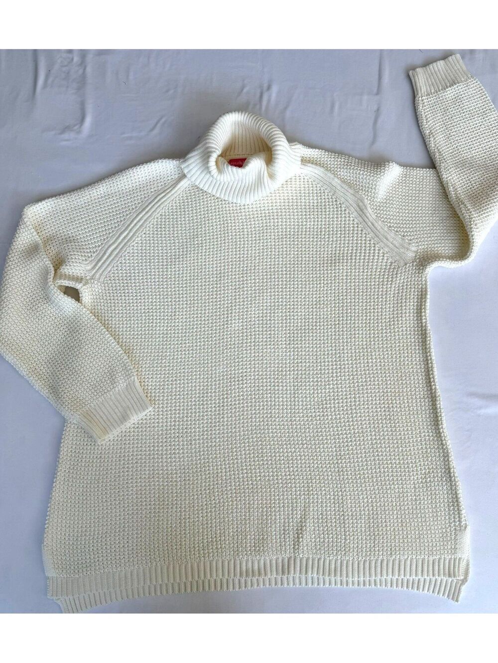 Woman Within Size L 18/20 Ivory Waffle Knit Turtleneck Sweater Tunic